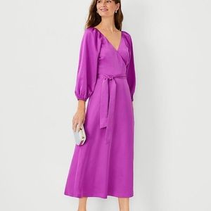 Ann Taylor NWT Purple Satin Midi Wrap Dress - Size 0P